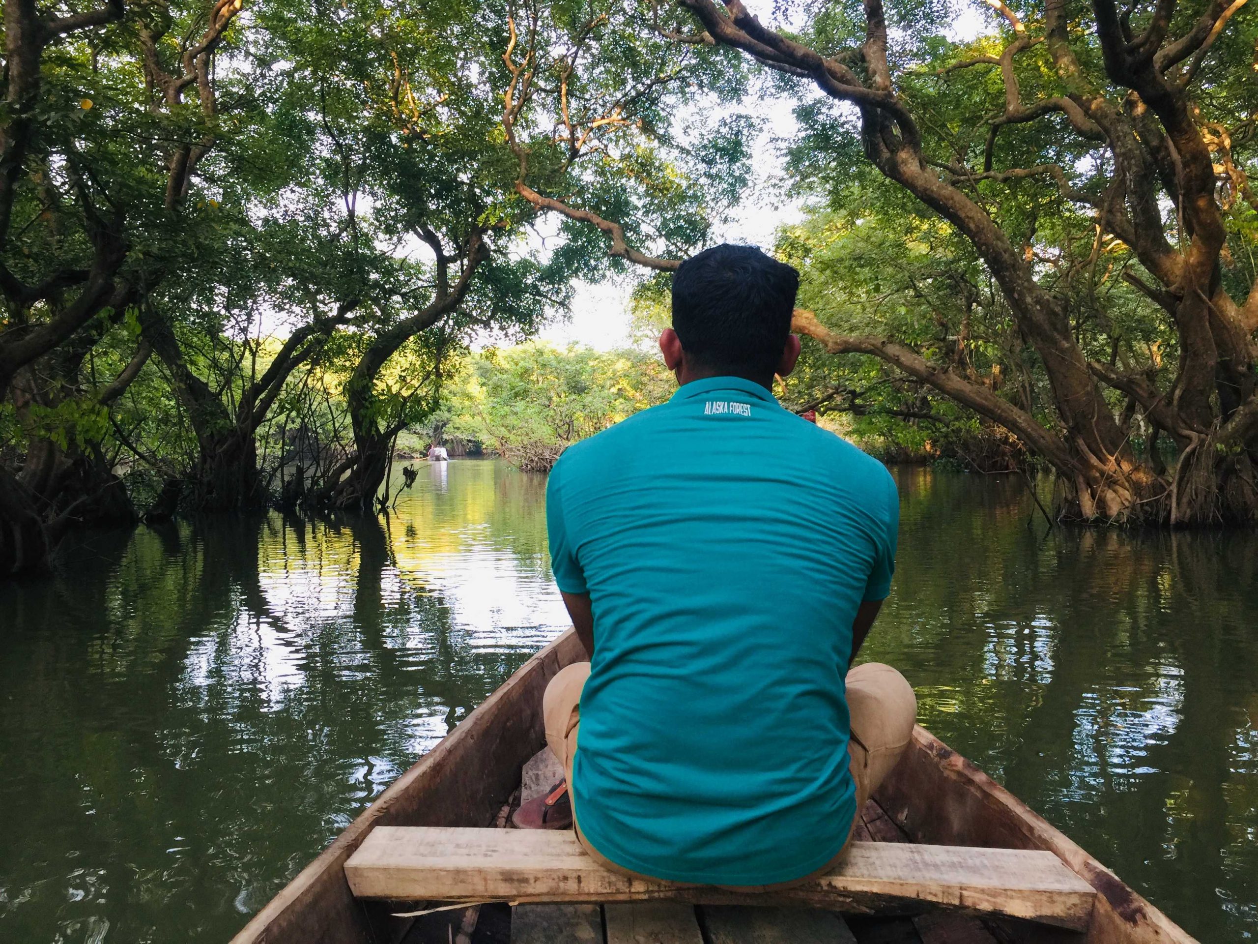 A man is enjoying the natural beauty of Ratargul Swamp Forest