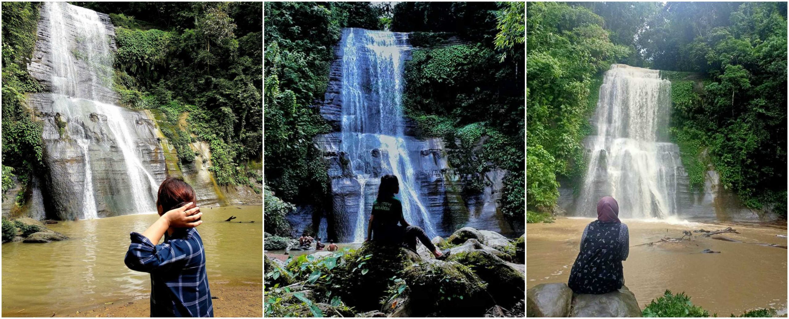 Girls are enjoying the natural beauty of Hum hum Waterfall